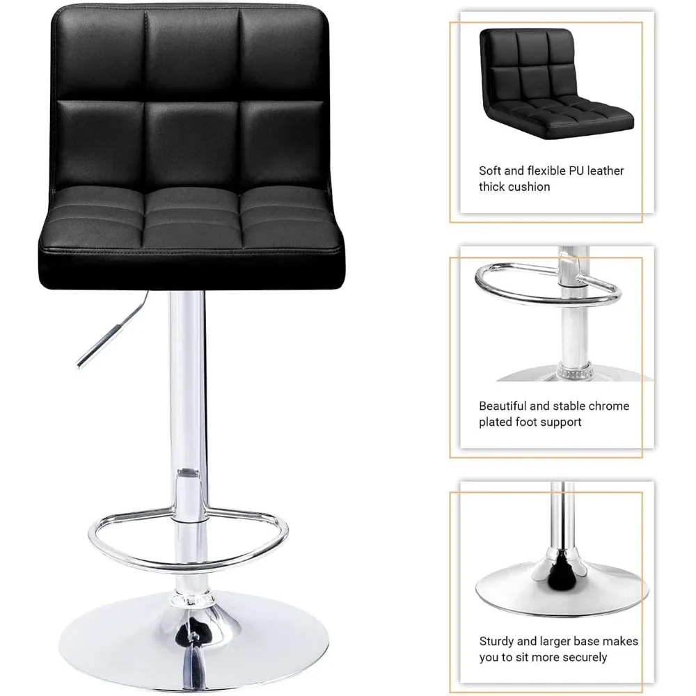 Modern PU Leather Swivel Bar Stools, tamborete ajustável com Back Set, Praça, Altura do contador Barstool, 22 a 33"