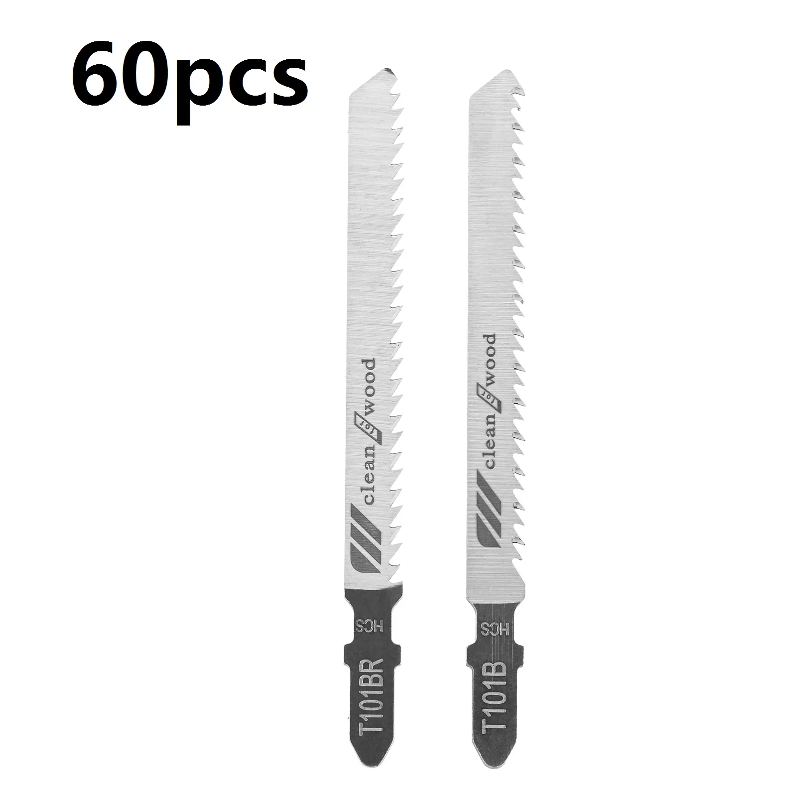 

60 шт. полотна для лобзика T101B/T101BR средний/обратный зуб, прямая резка, расширенная деревообработка, HCS, подходят для деревянных пластиковых волоконных досок