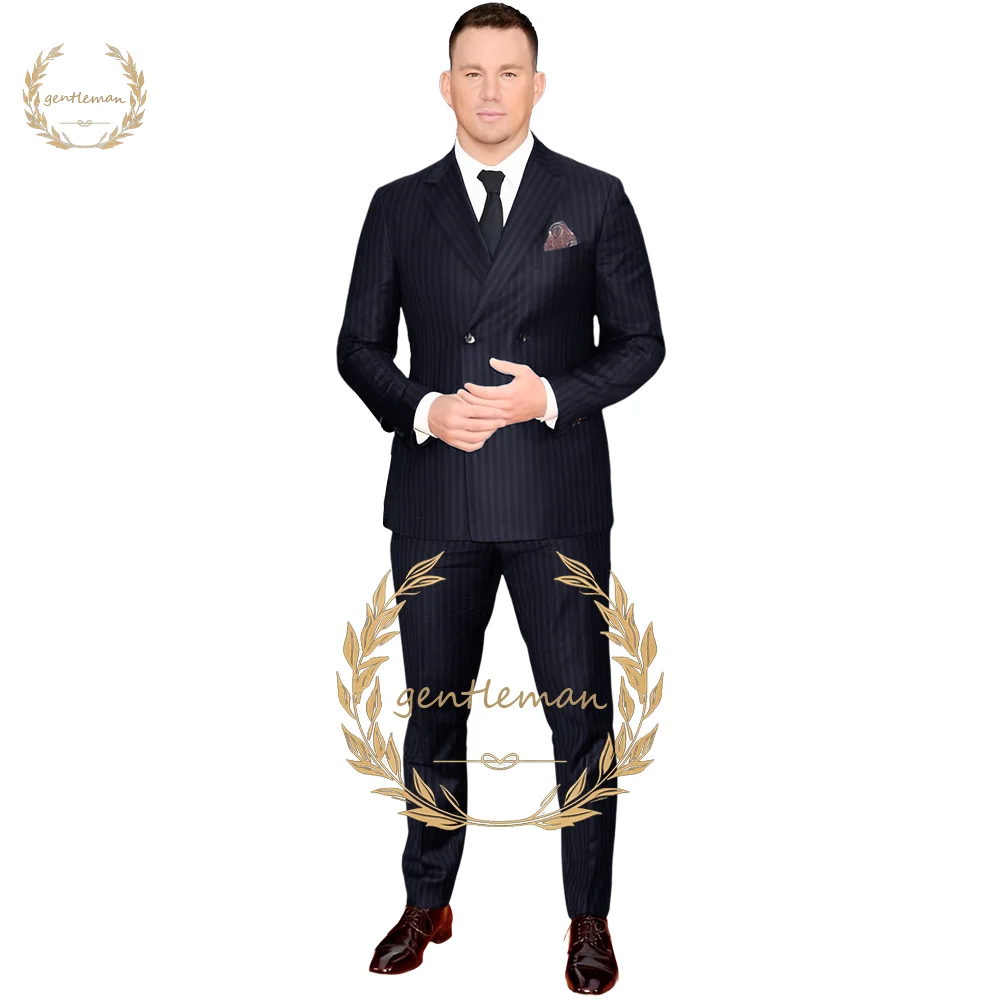 

Men's classic striped suit 2-breasted jacket and striped trousers, tailor-made formal wear for business office occasions