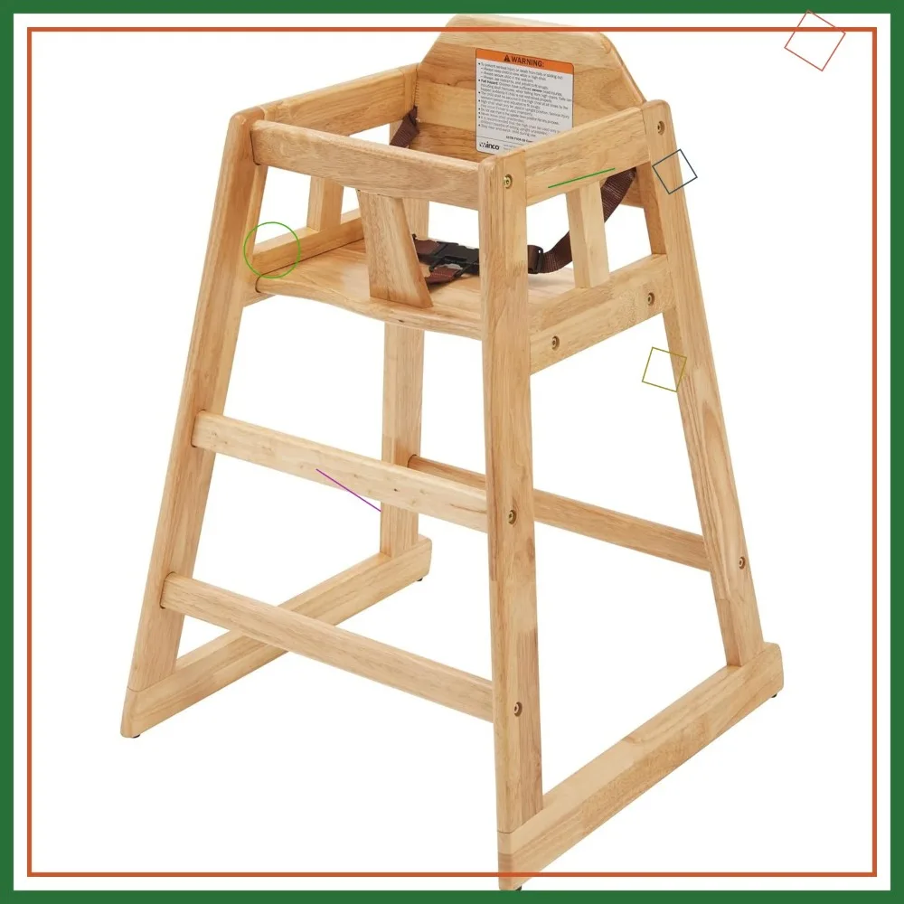 

Unassembled Wooden High Chair with Safety Strap, Anti-Tip Design, Stackable for Easy Storage - Natural/Tan