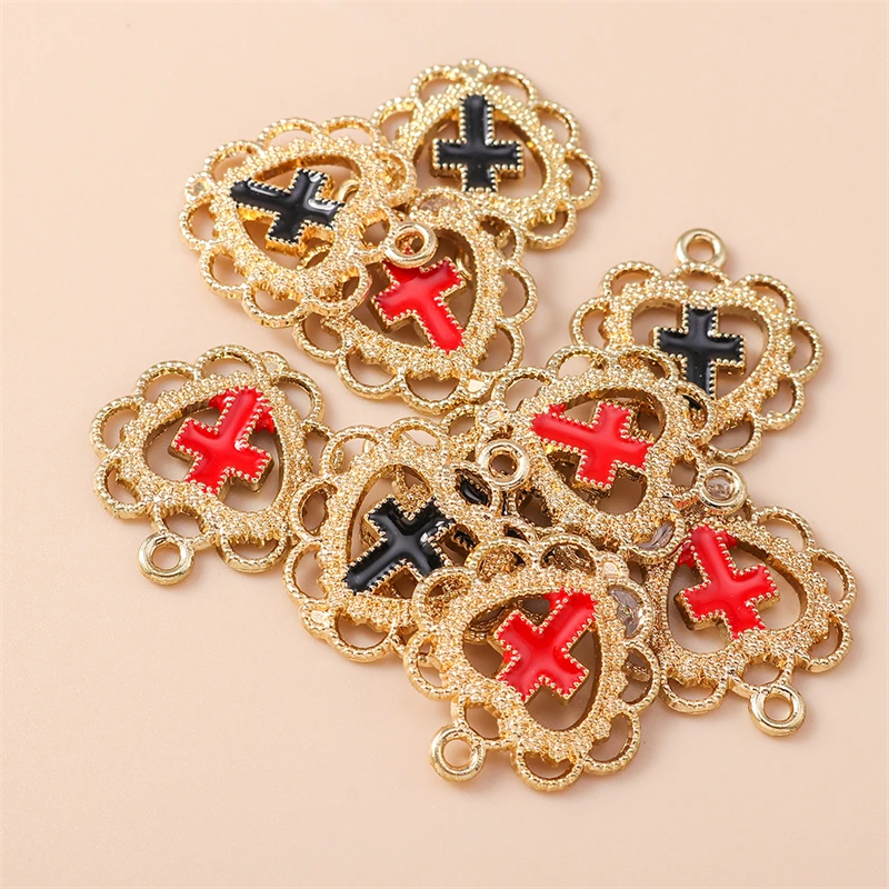 

20pcs 19x21mm Cute Enamel Metal Cross Heart Charms Pendants for Jewelry Making DIY Drop Earrings Necklaces Bracelets Accessories