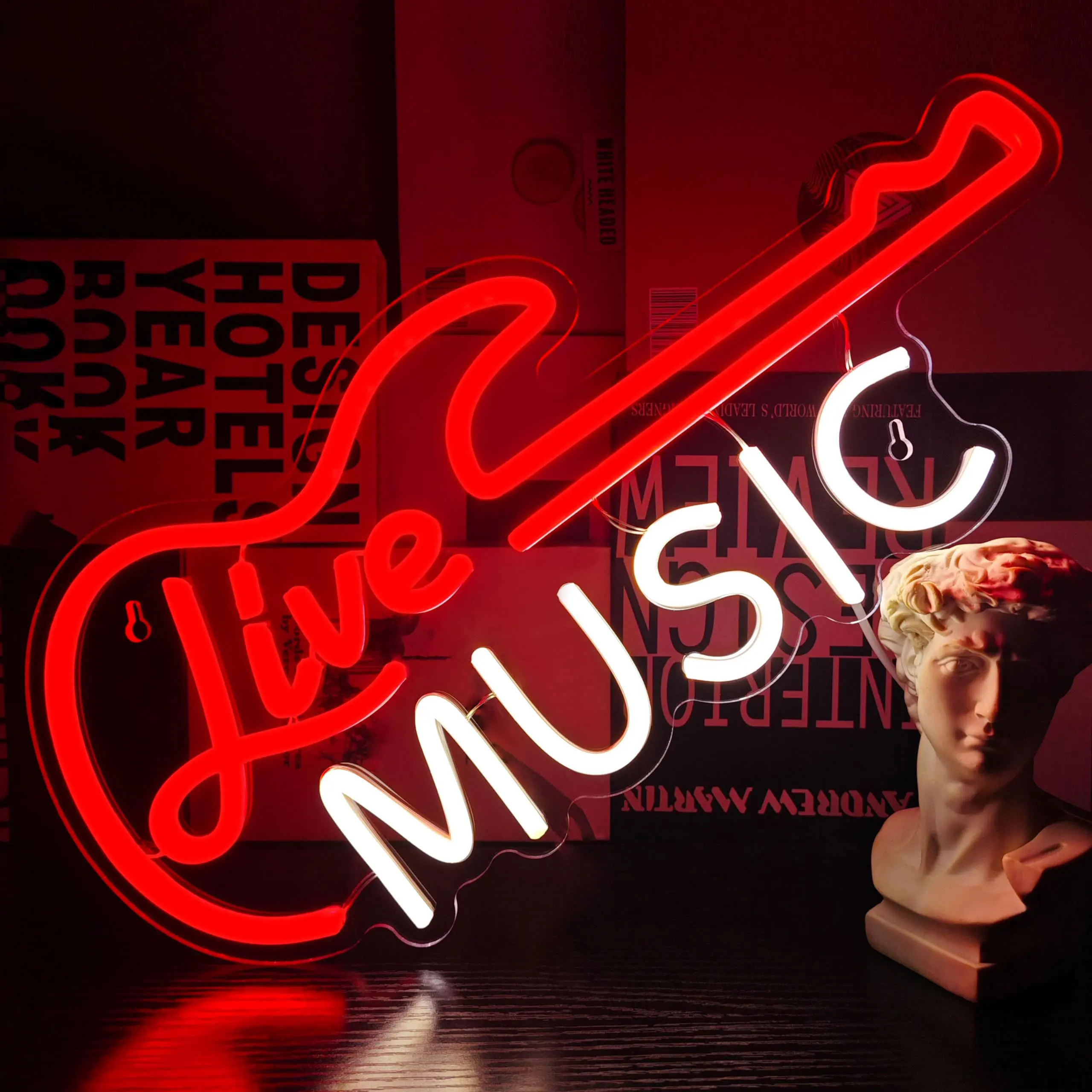 Live Music LED Neon Dimmable Guitar, Wall decoration bedroom suitable for room man cave home bar music studio nightclub party