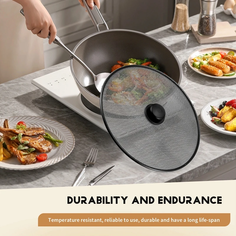 3Pcs Kitchen Splash Guard Splatter Screens Frying Pan Splatter Guard Grease Splatter Screen Mesh Oil Proof Pot Lid