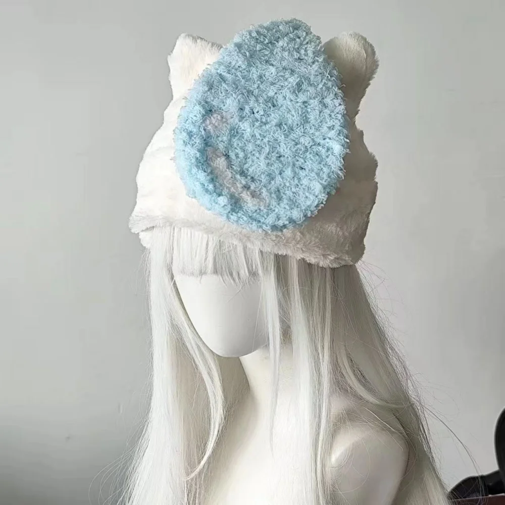

Harajuku Water Drop Cute Plush hats for woman Subculture Plush Japanese Ear Protection Caps Warm Halloween winter accessories