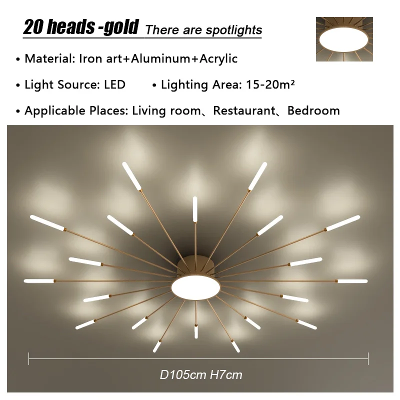 VIGOUS Modern Creative LED Ceiling Light Gold Black 7