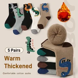 Children's Socks Winter Warm Socks Boys Thicken Thermal Cotton Socks Dinosaur Cartoon Kids Terry Socks