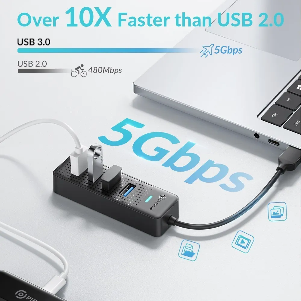 PHIXERO Type C USB 3.0 HUB Multi USB Splitter With 2500Mbps Ethernet USB to RJ45 Adapter for MacBook Laptop Computer Accessories