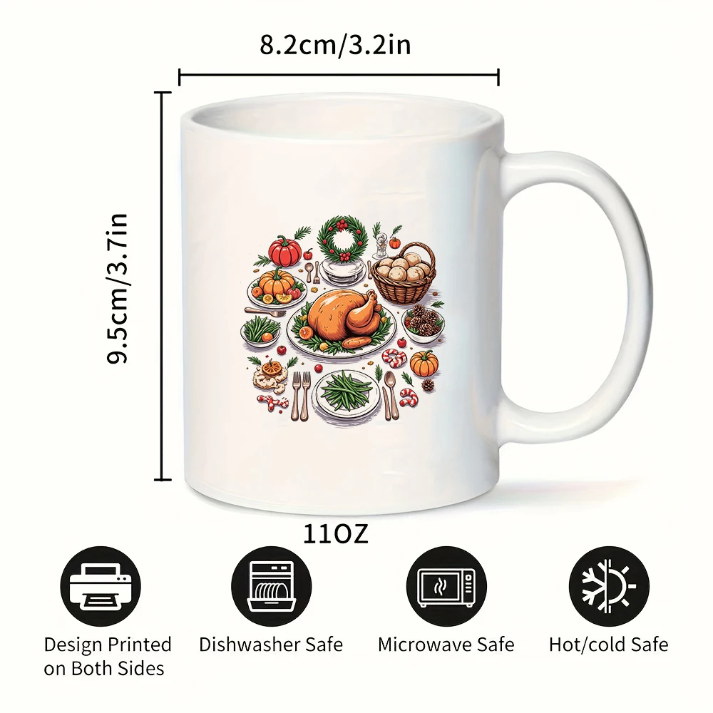 Taza de mesa navideña estilo dibujos animados, regalo de Navidad de 11OZ, taza de agua para oficina familiar, juego de vajilla decorada con calabaza y pollo asado