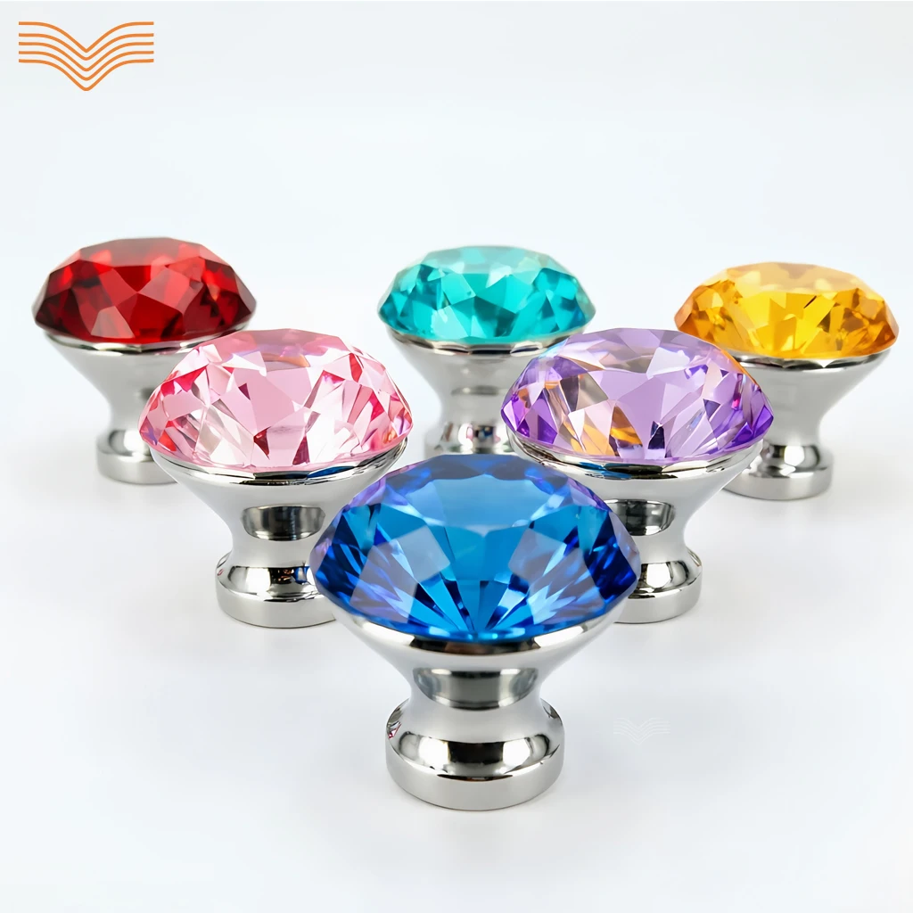 Colorful Rhinestone Crystal Single Hole Knobs Modern Minimalist European Small Pull Handles for Wardrobe Drawer Cabinet Wine
