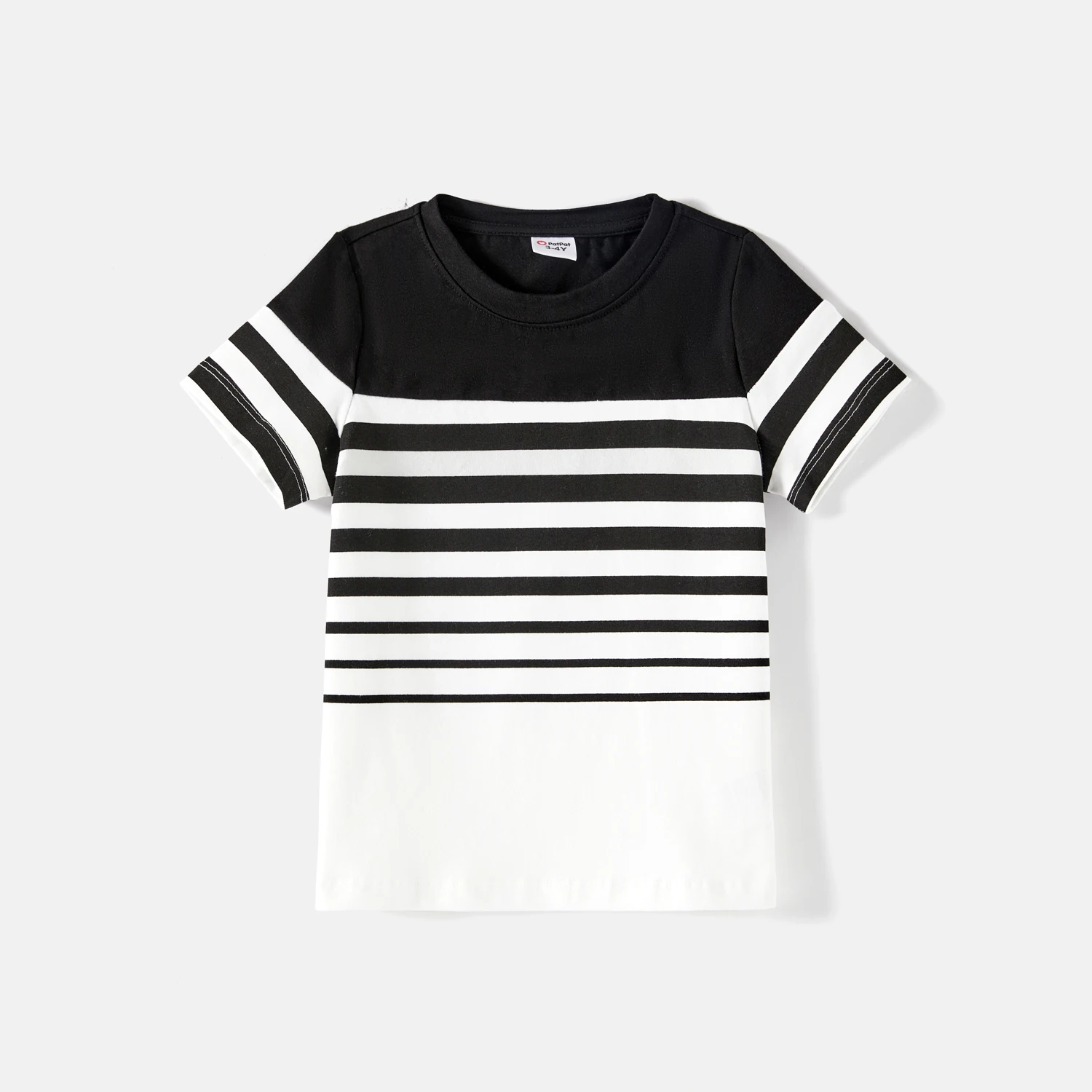 PatPat Family Matching Cotton Striped Short-sleeve T-shirts and Off Shoulder Belted Spliced Dresses Sets