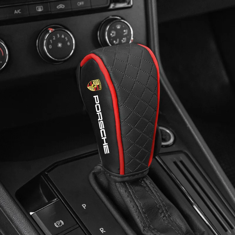 Car Gear Shift Knob Handle Cover Non-Slip Change Lever Gearshift Cover For Porsche Cayenne Panamera Macan 911 718 Taycan Boxster