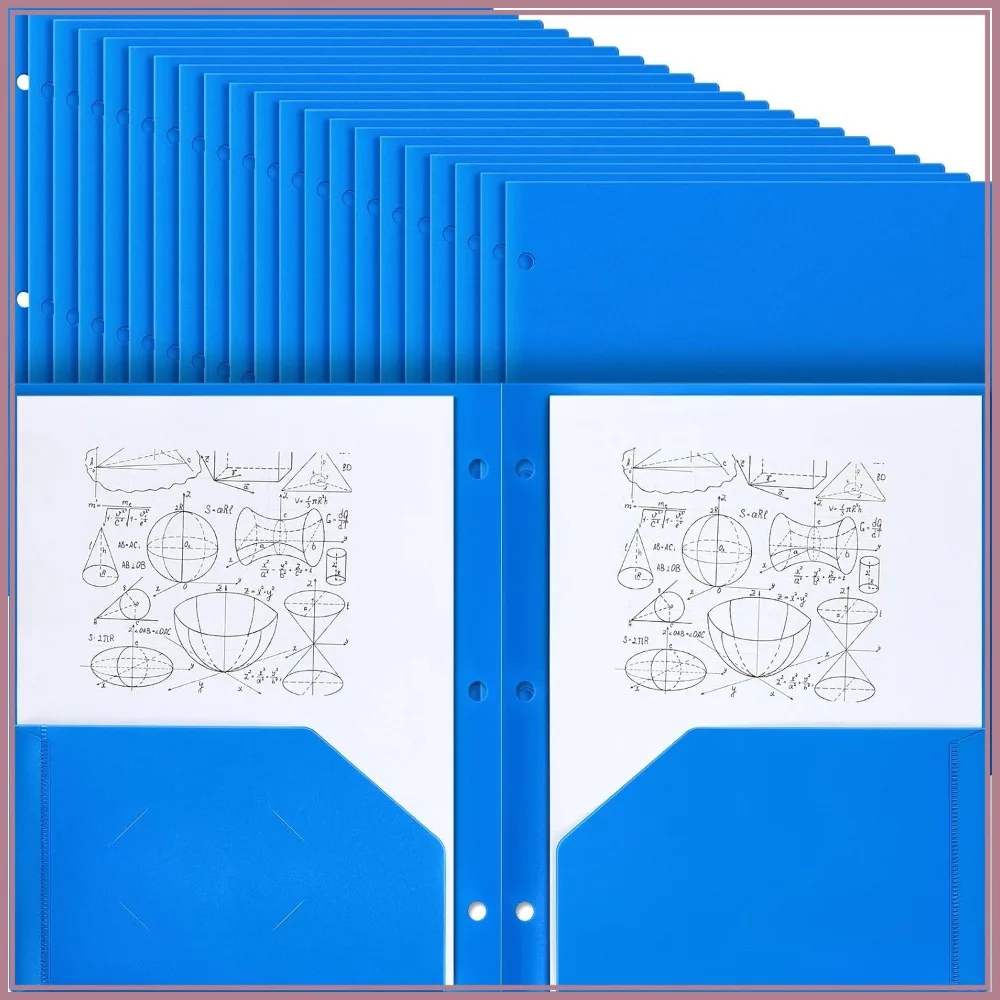 

100 Pack Plastic Pocket Folders with 3 Holes, 2 Pockets, Letter Size, Blue