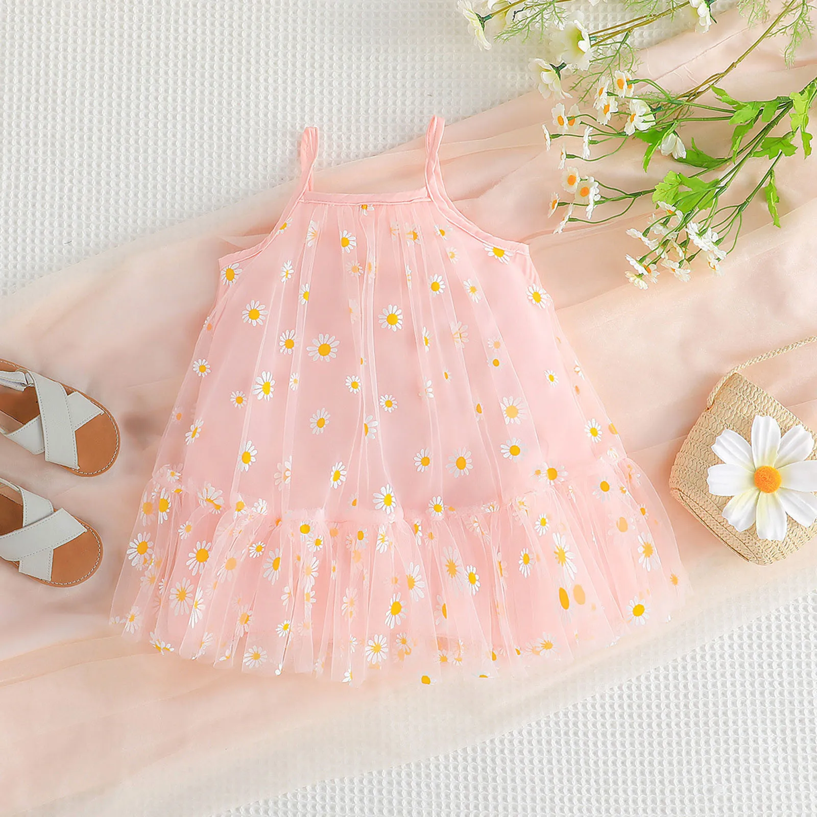 

Toddler Bunny Dress Toddler Girls Sleeveless Daisy Embroidery Tulle Ruffles Dress Dance Party Girls Size 6 Dresses
