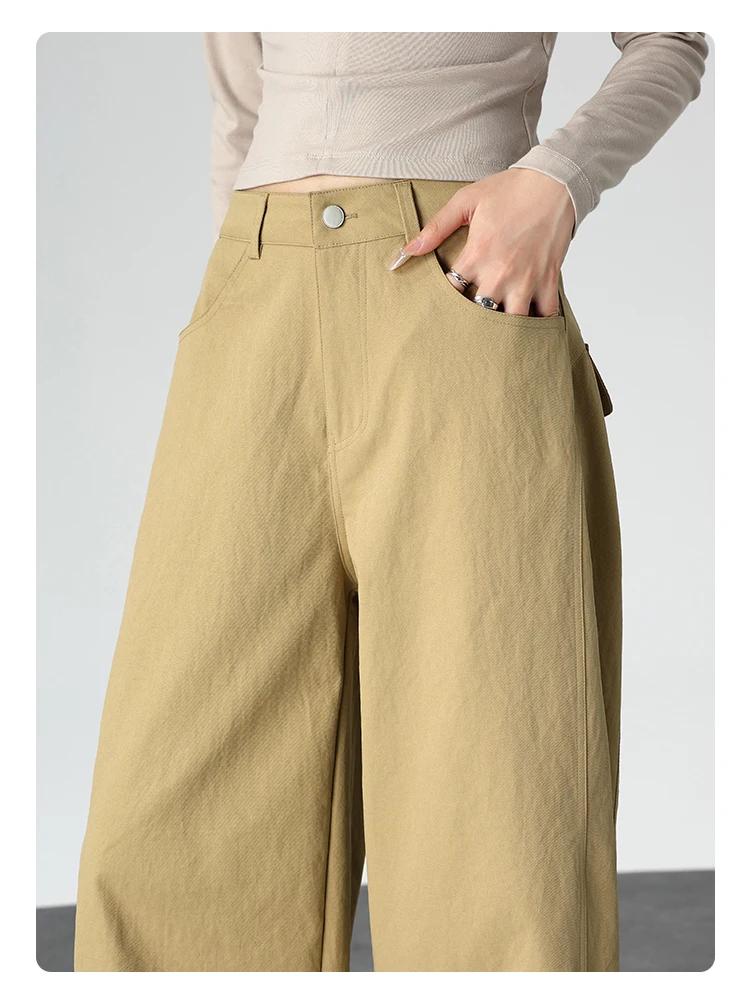 Hochgeschnittene Gerade Hose für Damen, Vintage-Stil mit Klappentasche, Gerade Weite Hose im Koreanischen Stil, Drapierendes Design, Schlankmachende Lange Hose – Detail 2