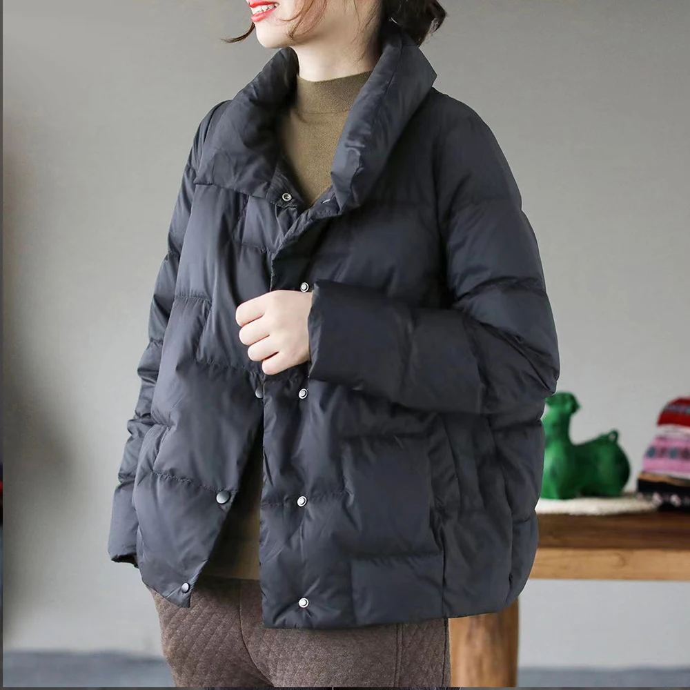 

New in 2023 Winter New Women Thickened Down Jacket Luxury Temperament Office Lady Parkas Lapel Long Sleeve Solid Warm Coats Tops