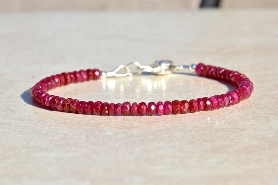 Natural Ruby Bracelet, July Birthstone Bracelet, Beaded Gemstone Bracelet, Genuine Ruby Jewelry, Delicate Jewelry, Handmade