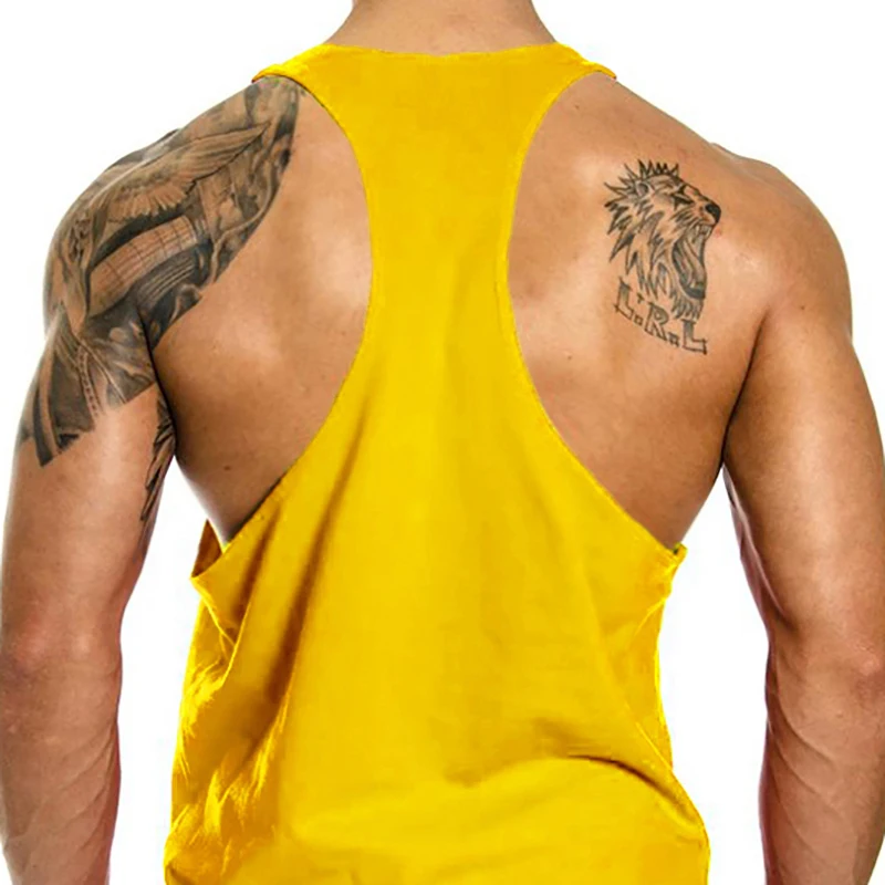 MACHINE FITNESS Gym Stringer Tank Tops Men Cotton Muscle Sleeveless Shirt Summer Y Back Bodybuilding Vest Workout Singlets