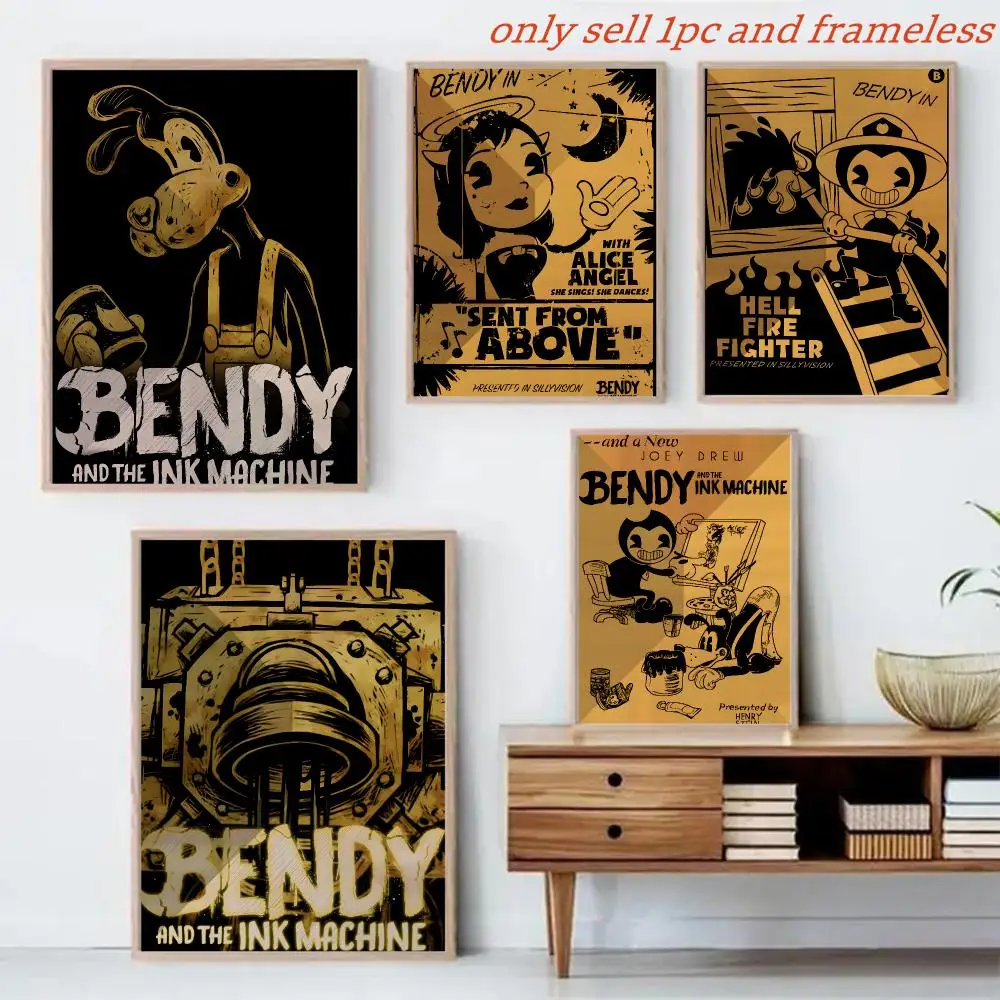 Game B-Bendy And The Ink M-Machine Poster Canvas Mural For Interior Walls Crease-Free Beautiful For Living Room Bedroom