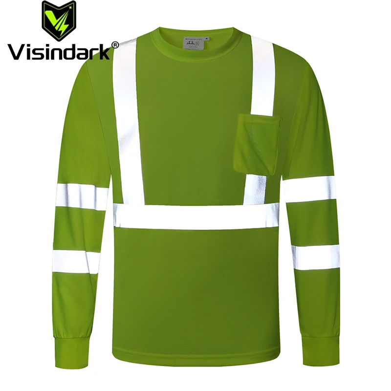 

Fluorescent Yellow High Visibility Shirt Reflective Safety t-Shirt Long Sleeve Hi Vis Shirt Quick Dry Construction Work Wear 5XL