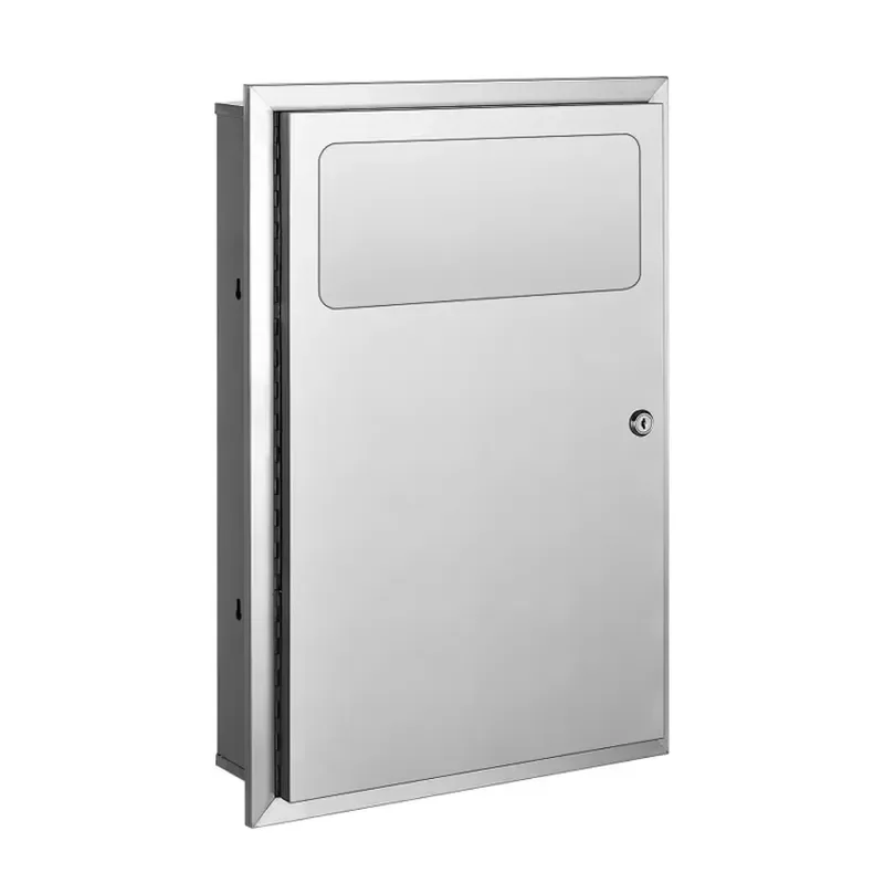 Stainless Steel Wall Mounted Flip Trash Can Commercial Hotel Built In Public Bathroom Waste Bin Durable Metal Garbage