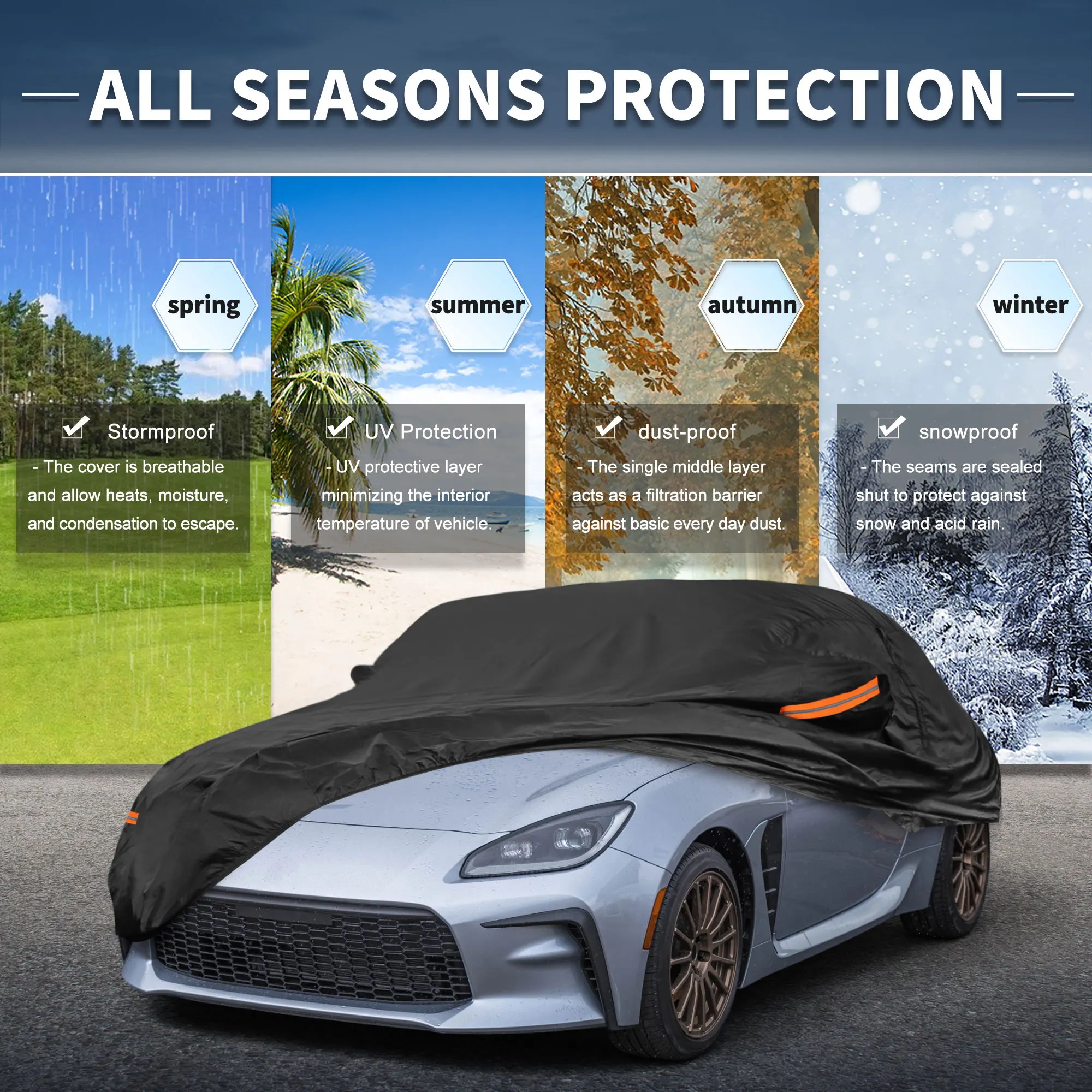 

Uxcell Car Cover Outdoor Waterproof Sun Rain Snow Hail Protection with Left Side Door Zipper 210D-Pu for Toyota Gr86