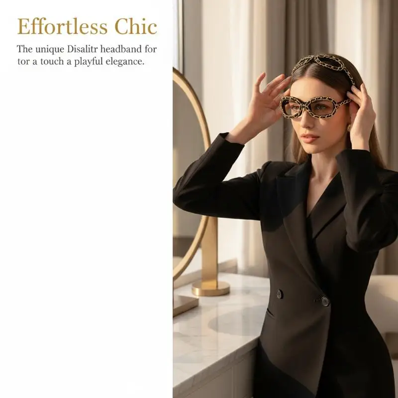 Chain Leather Headband Hollow Sunglasses Shape Vintage Women’s Hair Hoop Classic Fashionable Accessory for Commuting and Dating