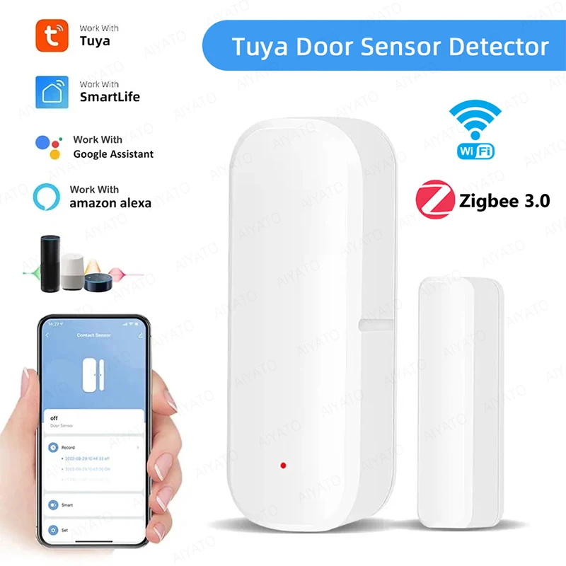 Smart Life APP Tuya WiFi Zigbee Window Door Sensor With Battery Smart Home Security Alarm System Voice Control Alexa Google Home