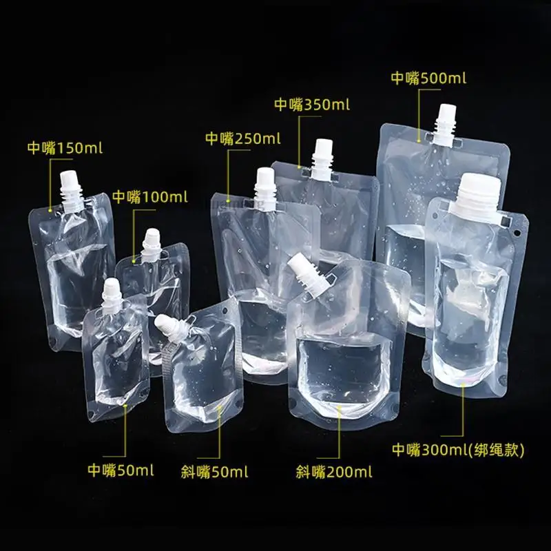 10Pcs Clear Nozzle Liquid Spout Bag 50ml-10L Disposable Pouch for Craft Beer Juice Milk Tea Takeaway & Liquid Sample Packing
