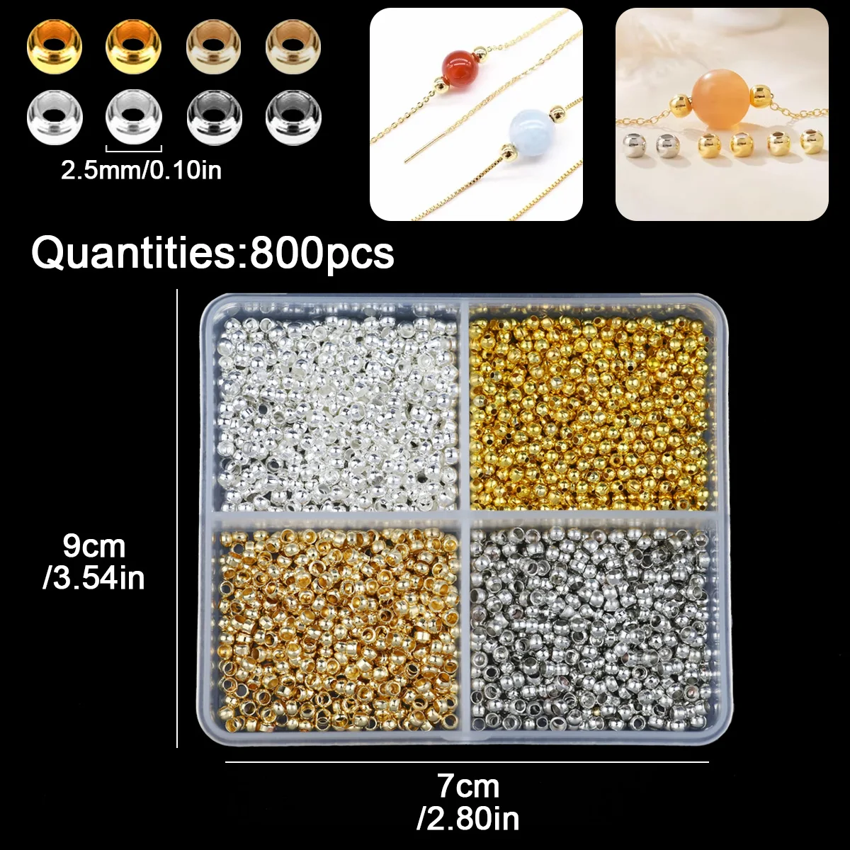 4 Colors Golden Silvery Positioning Beads 4 Grids Set Box For Jewelry Making Materials Bracelets Necklaces DIY Accessories 2.5mm