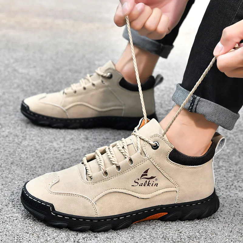 جديد أزياء الرجال عارضة الأحذية اليدوية أحذية جلدية بدون كعب أحذية رجالية مريحة في الهواء الطلق الانزلاق على أحذية المشي الرجالية المسطحة #3