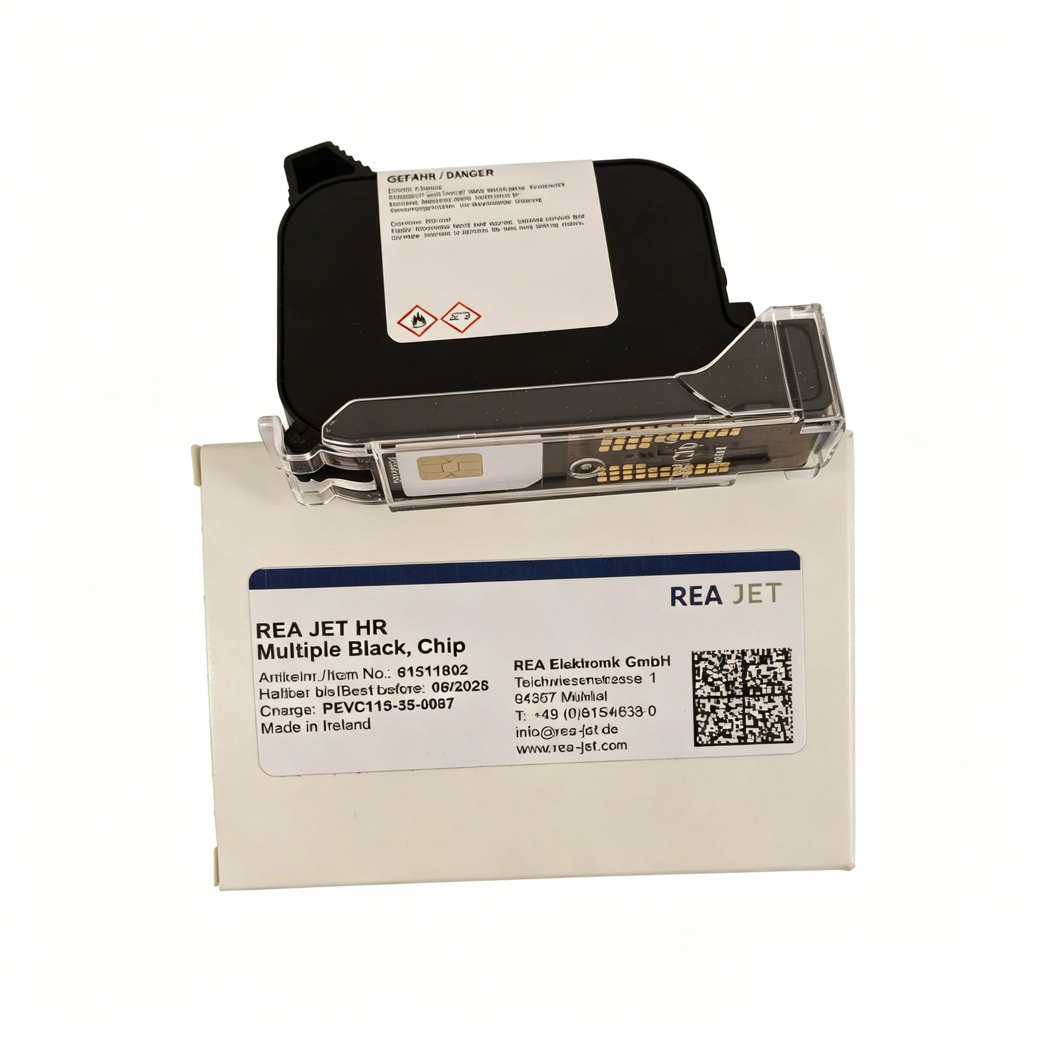REA JET HR 2.0 Original Fast Dry Ink 61511802 Solvent 12.7mm Ink Cartridge Multiple Black with Chip Replace for  REA JET Printer