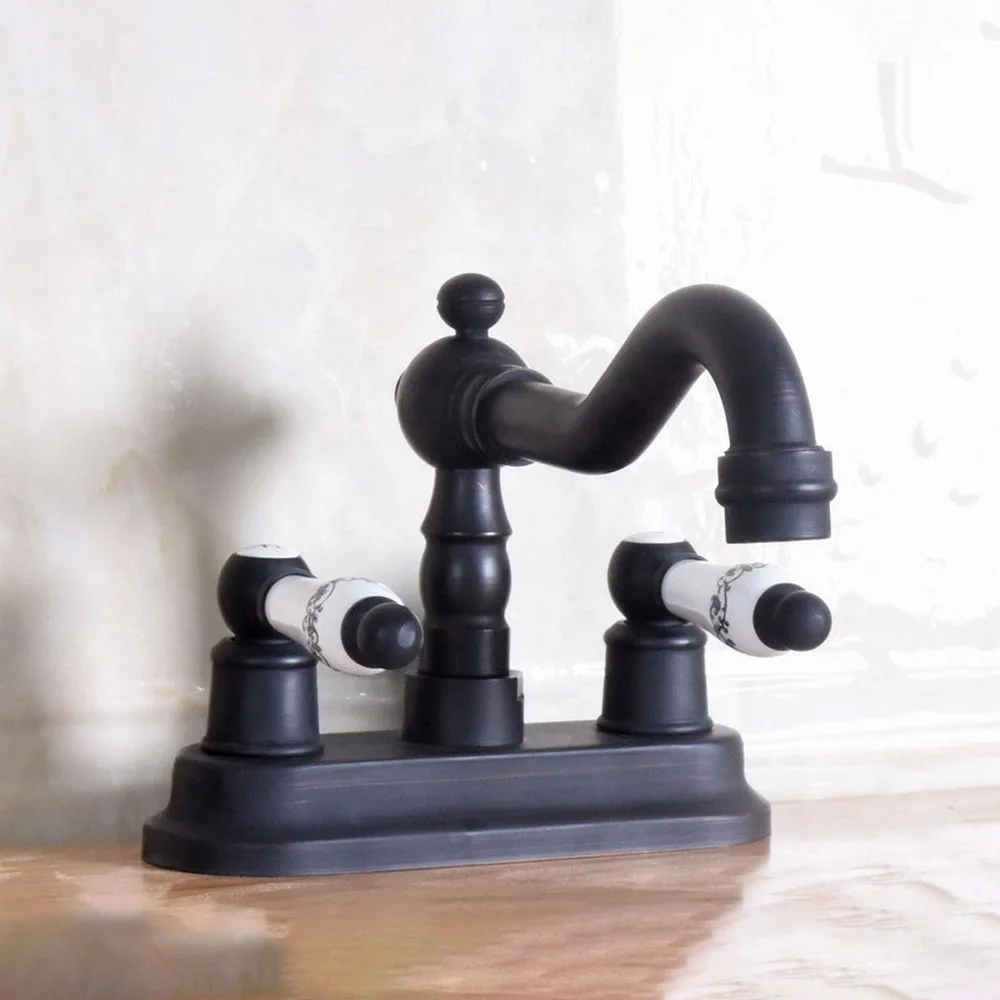 

Oil Rubbed Bronze Bathroom Faucet 2-Handle 4 Inch Centerset Sinks Mixer Tap Knf158