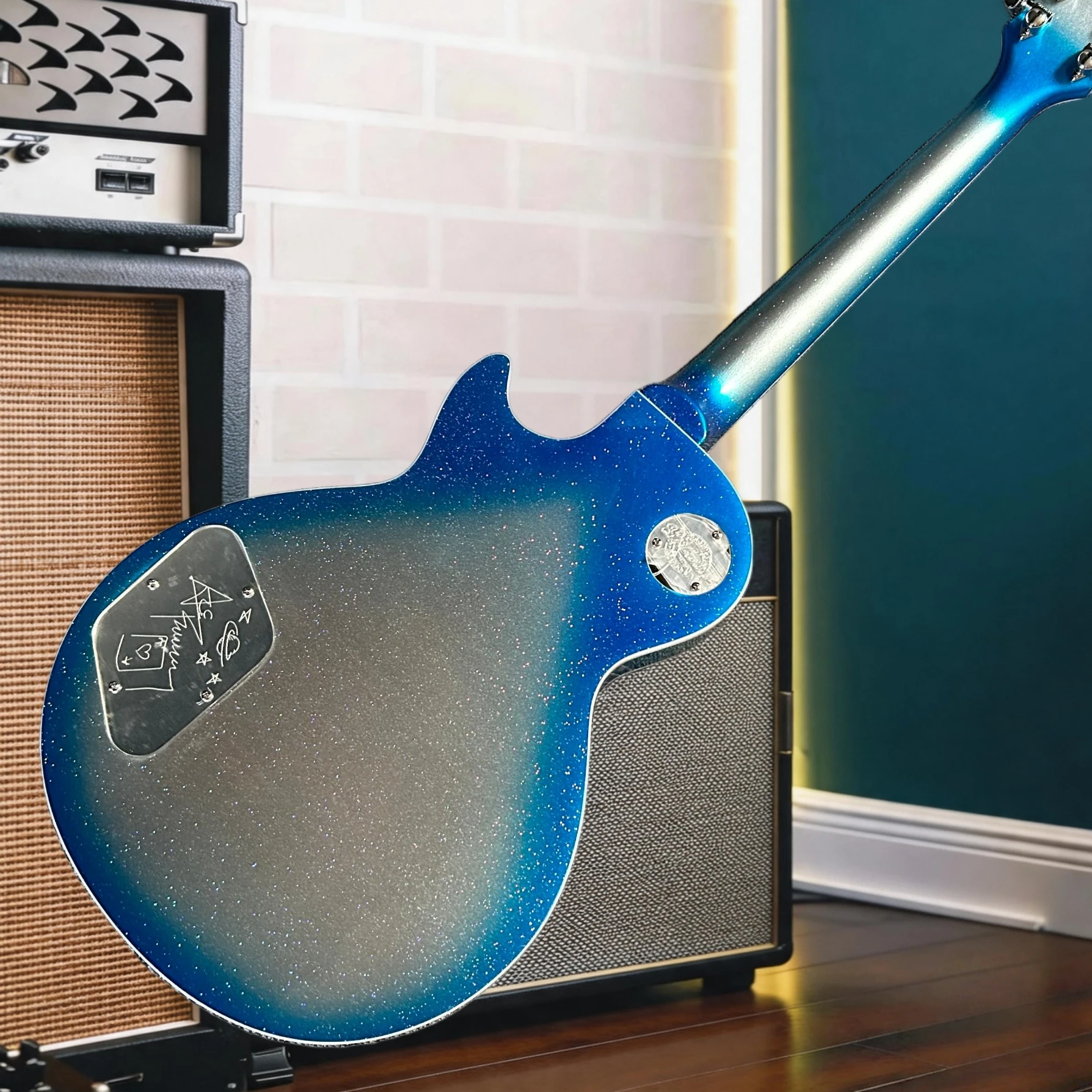 1997 Ace Spaceman Signature LPQ Custom Electric Guitar Blue Silver Sparkle Burst Triple Humbuckers KISS Heavy