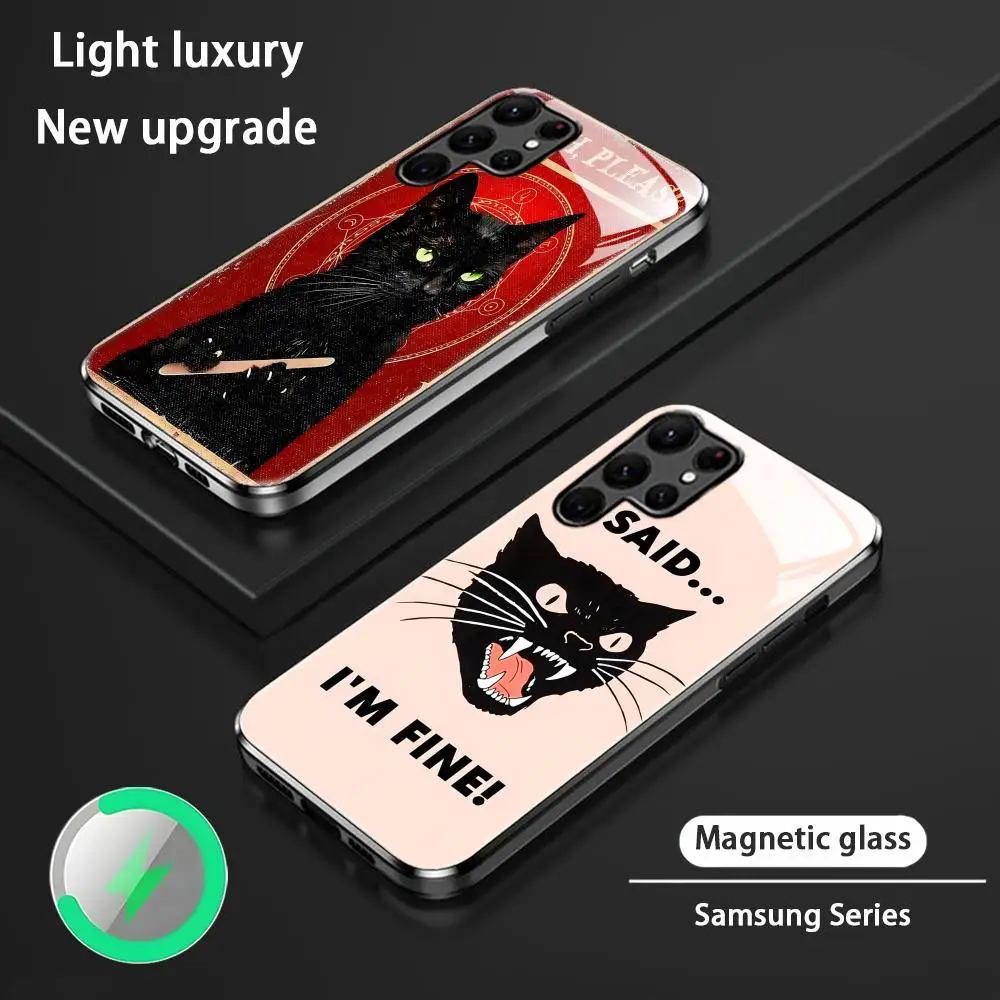 Black Cat Popular design Phone Case For Samsung S26 S25 S24 S23 S22 S21 S20 Plus Ultra Glass Magnetic Case