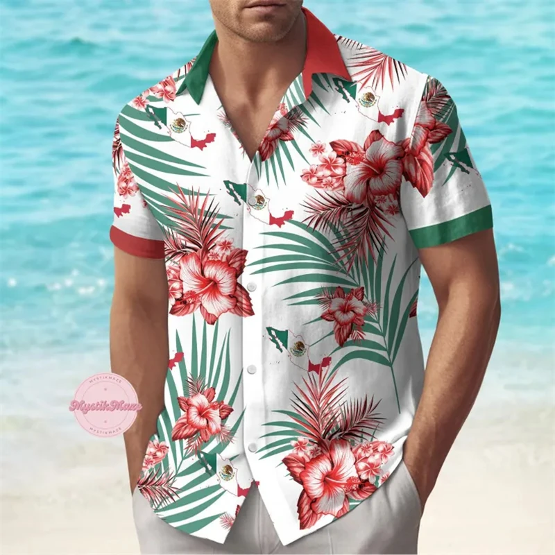 

Ethnic Tribes Style Print Hawaiian Shirt Men Clothes Summer Leisure Funny Cute Cat Graphic Short Sleeve Shirts Flower Parrot Top