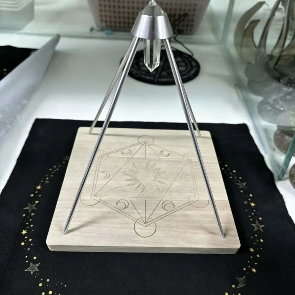 Square Solid Wood Energy Pyramid Crystal Holder 20x20cm Crystal Healing Display Stand for Spiritual Meditation Ornaments