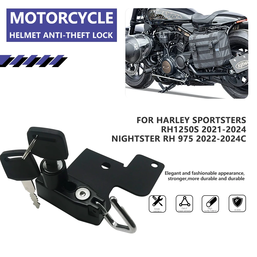 

For Harley Sportsters RH1250S 2021-2024 Nightster RH 975 2022-2024 Motorcycle Helmet Anti Theft Security Lock With 2 Keys