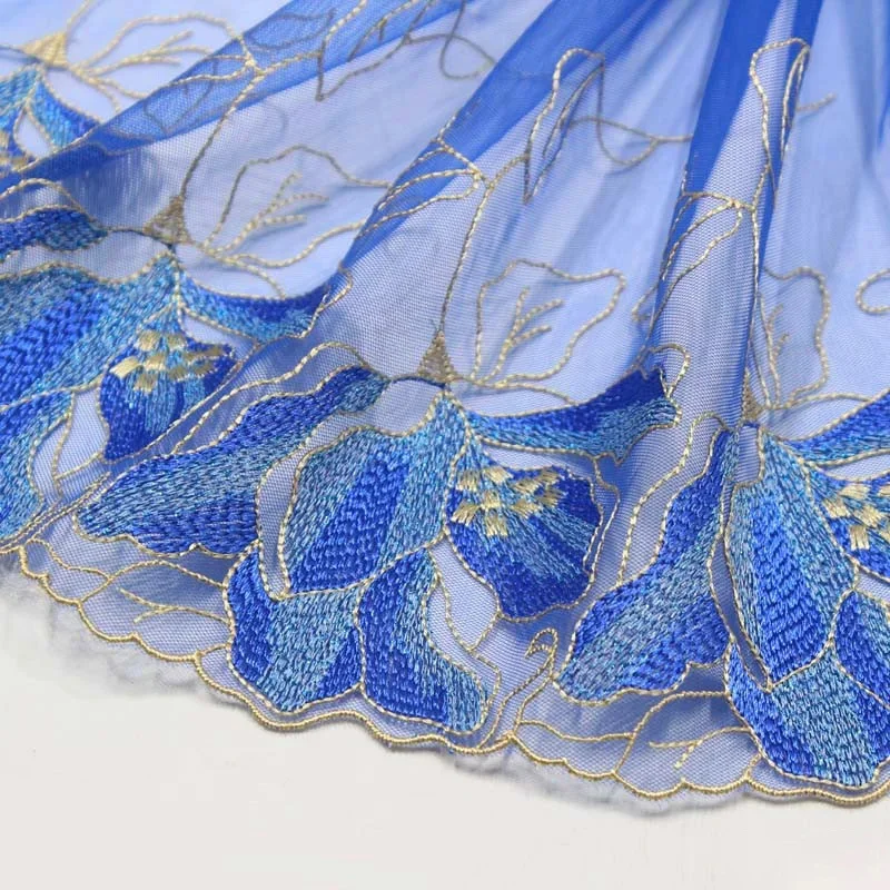 

1Yard Blue Mesh Gradient Flower Embroidery Lace Accessories Wholesale Curtain Decoration Underwear Lace Wedding Dress Fabric