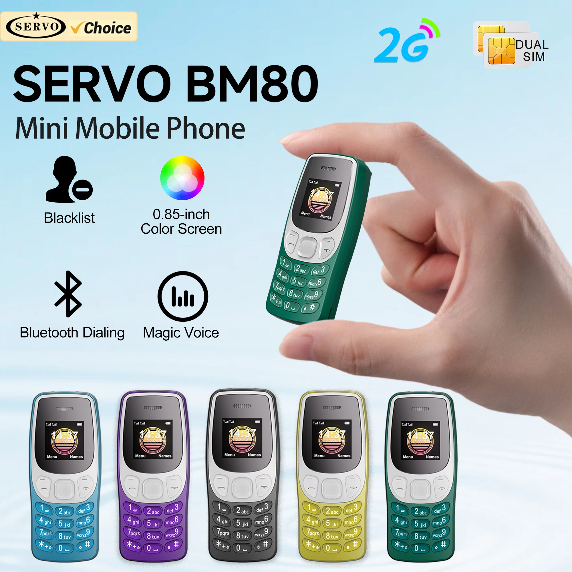 SERVO mini Mobile Phone 2G Network Bluetooth Dialer Blacklist Call Recording Dual SIM Standby 0.85