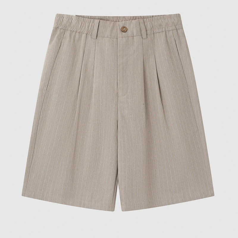 men's-stripe-cotton-linen-shorts-summer-elastic-waist-loose-casual-commute-five-point-pants-versatile-youth-casual-shorts