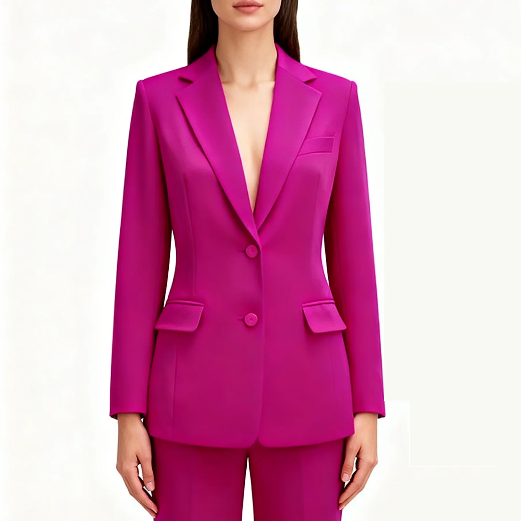 

Женский двухсекционный ярко-розовый однобортный костюм для офиса и бизнеса