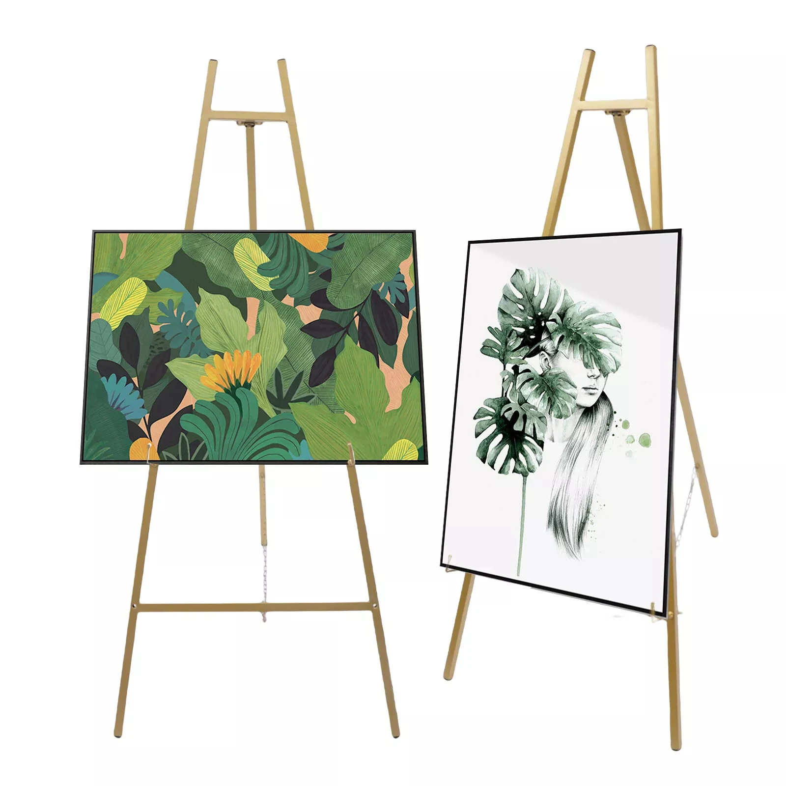 

Portable Tall Steel Pipe Easel Stand - Decorative Gold Large Display for Art