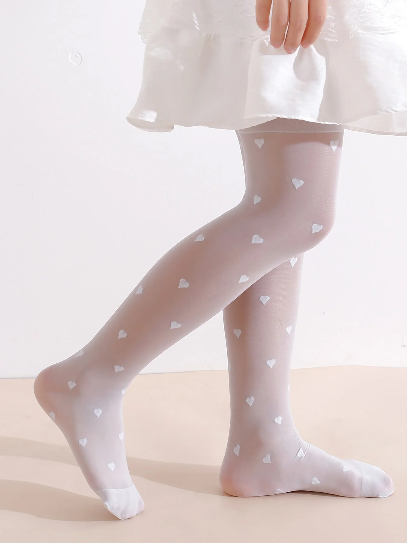 2 Stück Mädchen-Strumpfhosen mit Herz-Print, UPF50+, Sonnenschutz, durchsichtige, atmungsaktive Sommerstrümpfe, hochelastisches Set mit Ballett-Tanzsocken für Kinder – Detail 14