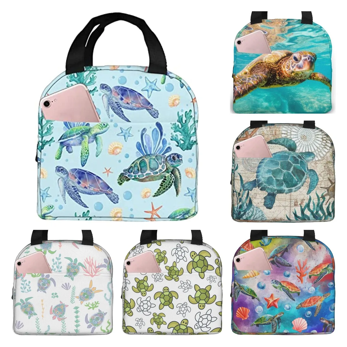 Sea Turtle Portable Tote Lunch Bags isolato Lunch Box Cooler Lunch Bag per Picnic canottaggio Beach Fishing Work for Women Men