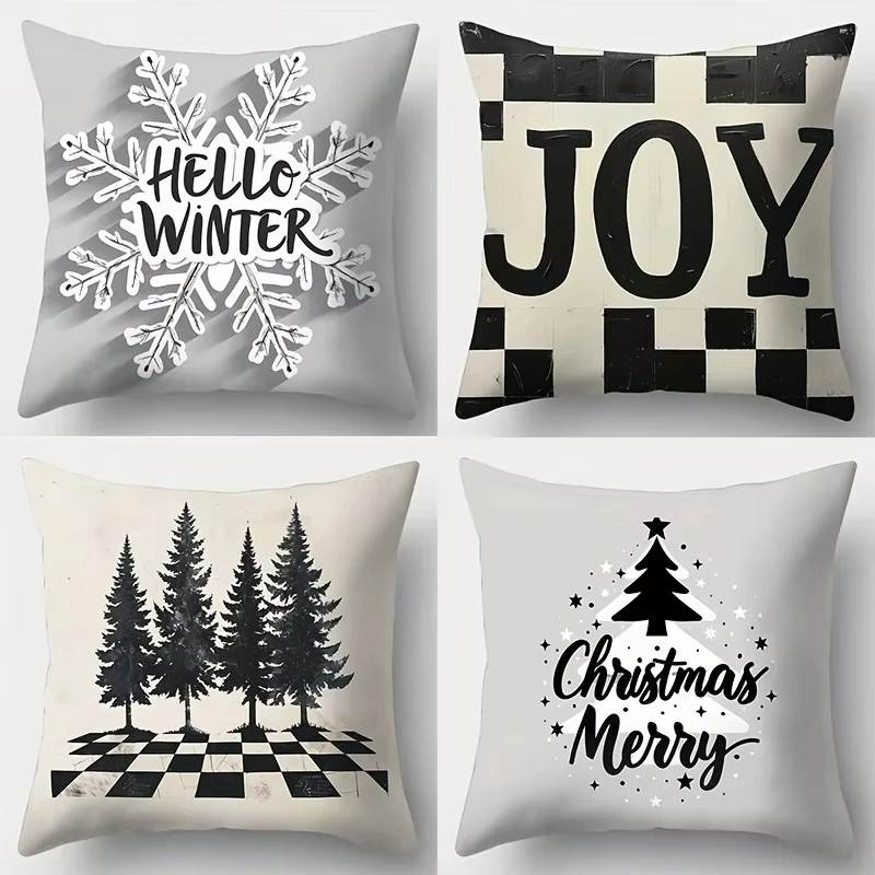 Christmas Pillowcases | Hello Winter Snowflake/JOY/Pine Trees/Merry, Room & Home Holiday Decor