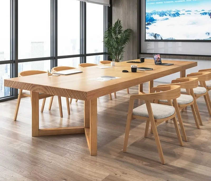 for Nordic Solid Wood Conference Table Long Simple Modern Library Desk Rectangular Negotiation Table and Chair Combination
