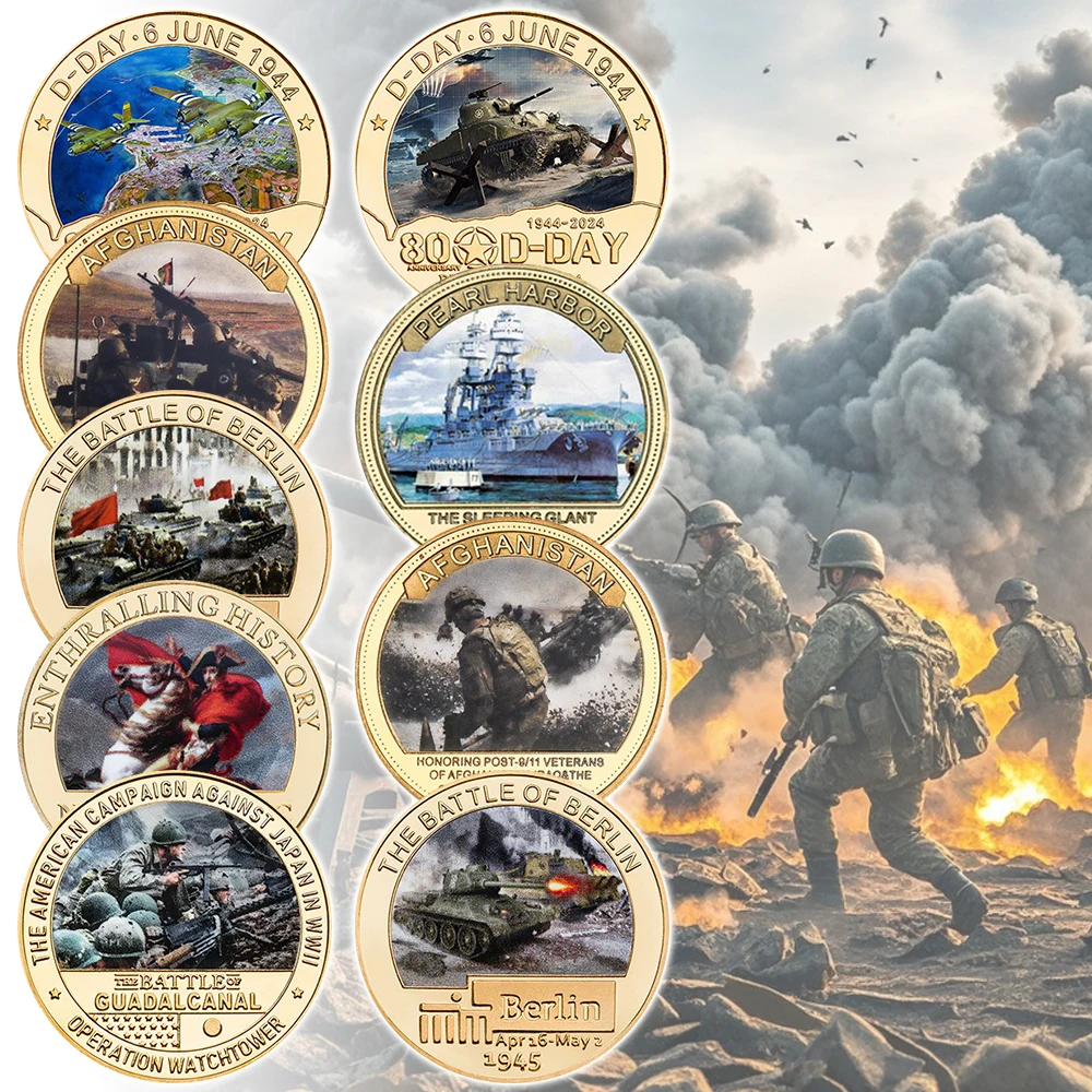 Collection of World War Commemorative Coins Wars Challenge Coin Set Gift for Men Military Souvenir Collectible Gift for Veteran