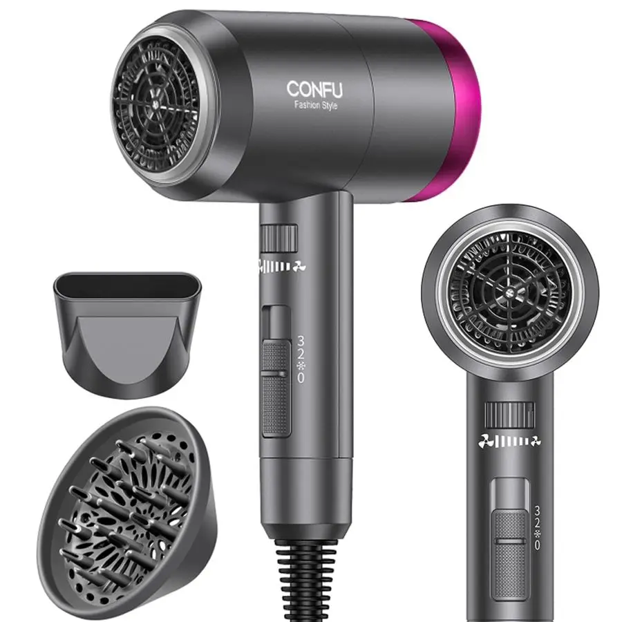 

Ionic Blow Dryer 1600W, Portable Lightweight Fast Drying Negative Ion Hairdryer Blowdryer, 3 Heat Settings amp Infinity Speed, w
