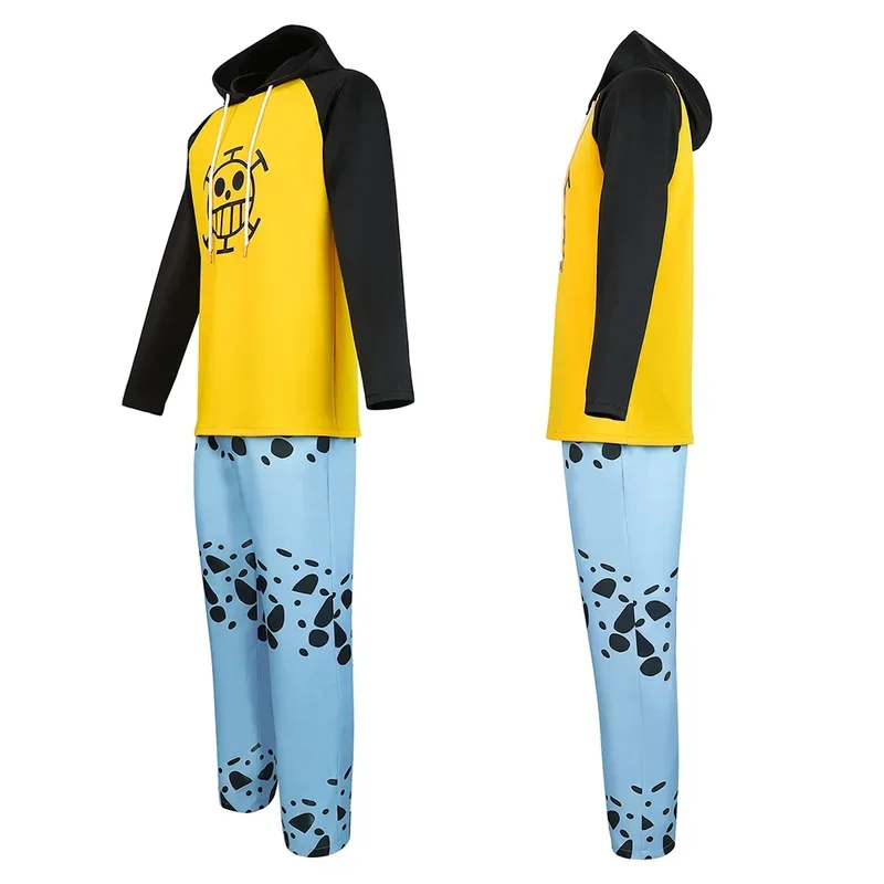Anime One Cos Piece Trafalgar Law Cosplay Hoodie Pants Hat Costume for Adult Men Fantasia Luffy Outfits Halloween Disguise Suit