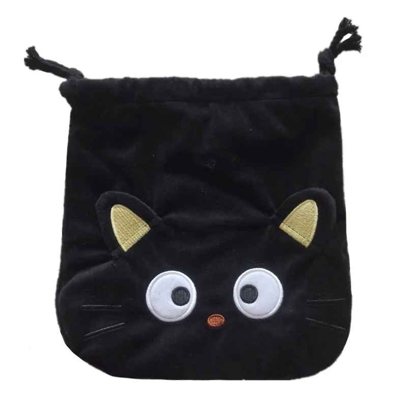 Chococat Plush Drawstring Bag Black Cat Cute Travel Drawstring Pouch Cartoon Anime Kawaii Organizer Storage Bags